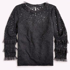 J.Crew Black Lace top with tulle ruffle, Large